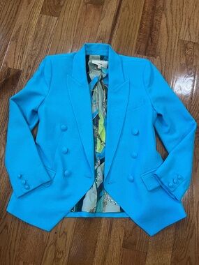 L'AGENCE Bright Turquoise Double-Breasted Blazer.